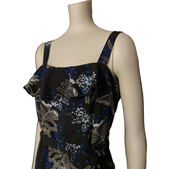 BANANA REPUBLIC Tropical Floral Sleeveless Navy Dress w/Belt sz 2 - Picture 2 of 10